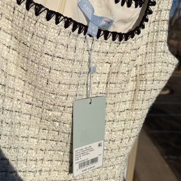 🆕 Antonio Melani Aurelia Tweed Mini Dress Ivory Black Trim Sleeveless Ruffle Hem - Picture 16 of 17